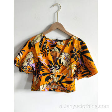 Dames crop top met bloemenprint en gekruiste korte mouwen